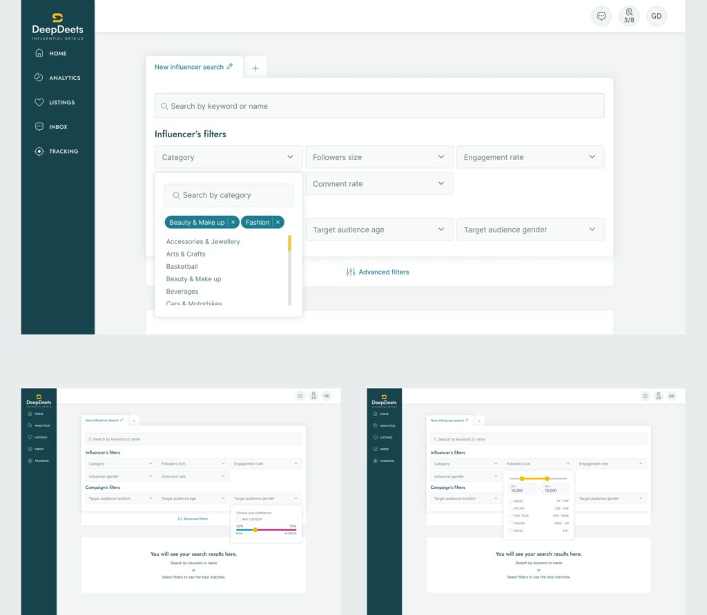 DeepDeets Search and Filters